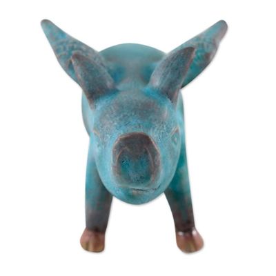 Alternate image for Ceramic Figurine of a Winged Blue Pig from Thailand Blue Flying Pig