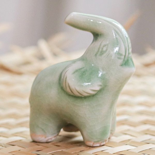 Alternate image for Green Celadon Ceramic Figurine Happy Elephant in Green