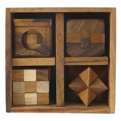 Alternate image for Handmade Set of Five Wooden Puzzles from Thailand Five Puzzles