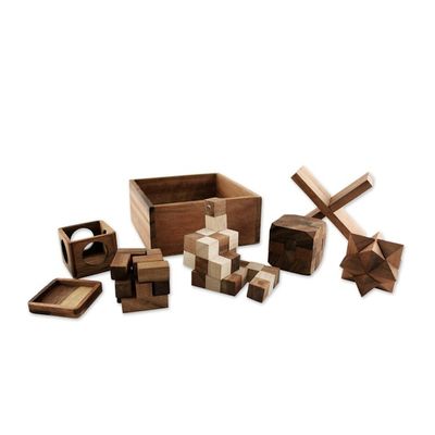 Alternate image for Handmade Set of Five Wooden Puzzles from Thailand Five Puzzles