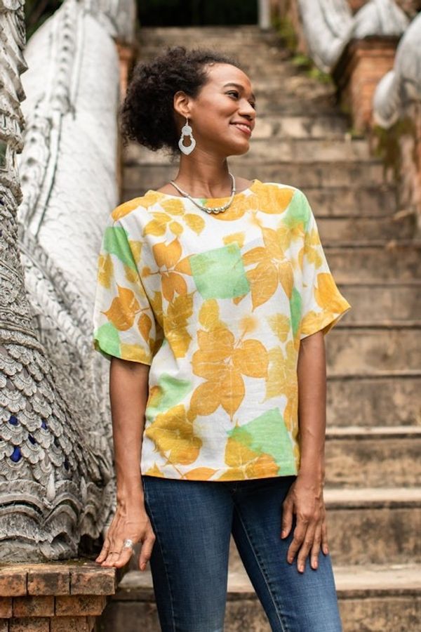 Alternate image for Thai Botanical Ouke-Printed Cotton Blouse Botanical Mood