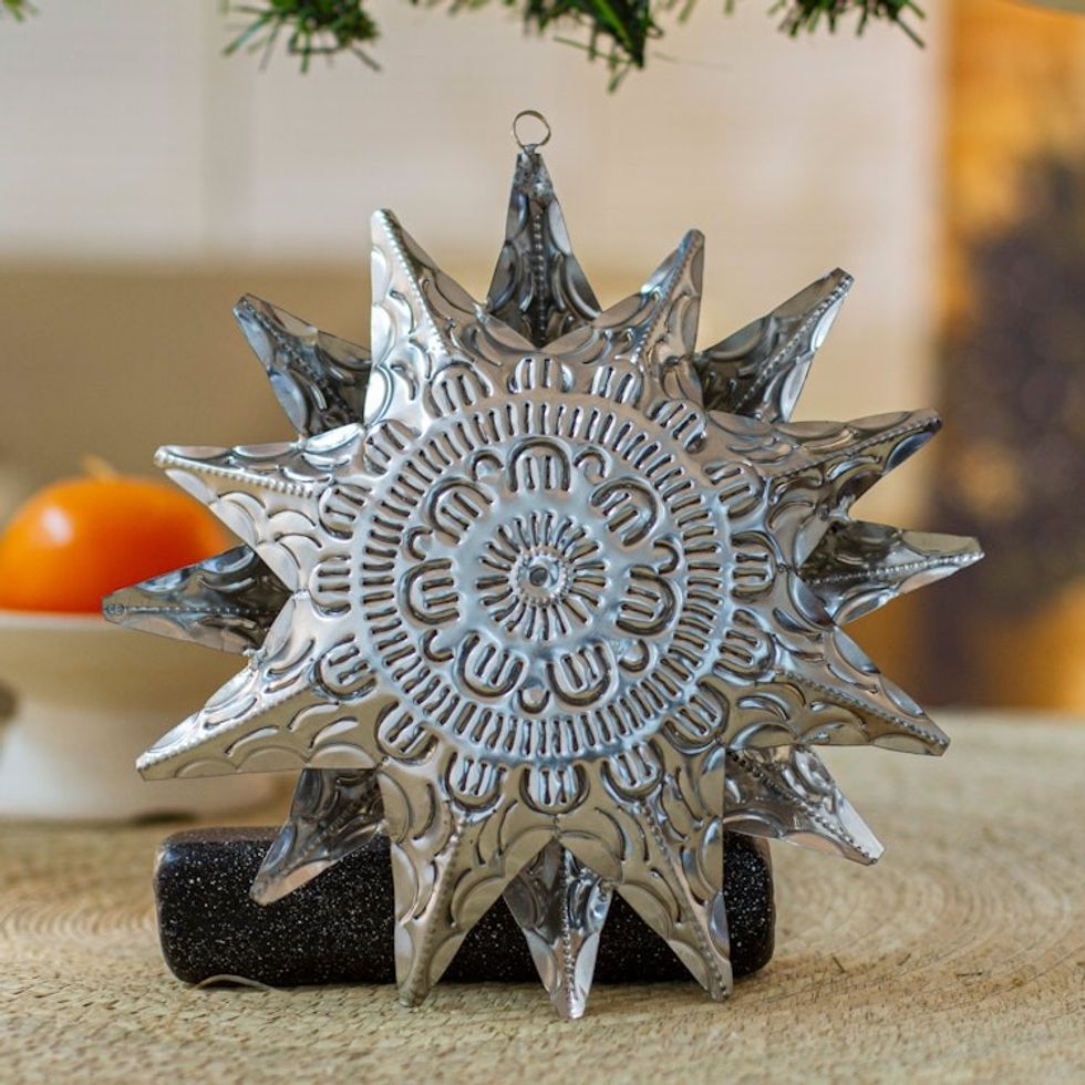 Artisan Crafted Tin Star Ornament 8 Inch 'Light of Bethlehem'