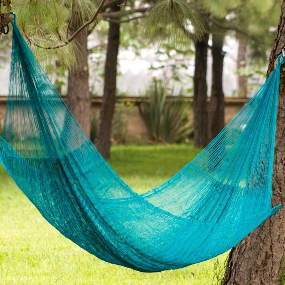 Aqua Double Nylon Mayan Hammock 'Maya Bondi'