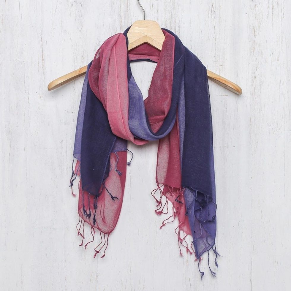 Two Handwoven Cotton Wrap Scarves from Thailand 'Colors of Experience'