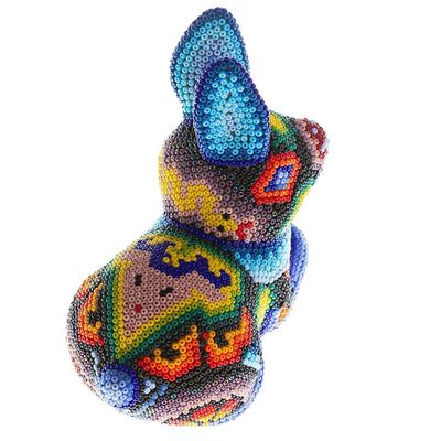 Alternate image for Hand Beaded Huichol Rabbit Sculpture Blue Bunny