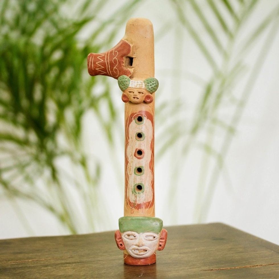 Ceramic Flute from Mexico with Pre-Hispanic Designs 'Pre-Hispanic Music'