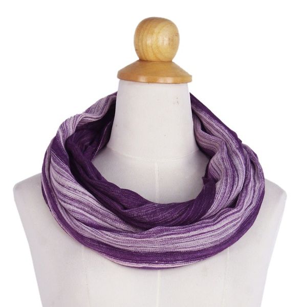 Alternate image for Hand Woven 100 Cotton Infinity Scarf in Purple and White Purple Skies