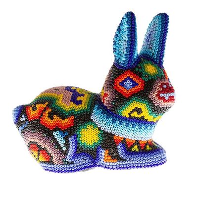 Alternate image for Hand Beaded Huichol Rabbit Sculpture Blue Bunny
