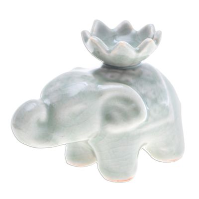 Alternate image for Elephant and Lotus Ceramic Incense Holder Single Lotus Elephant