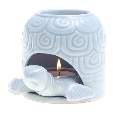 Alternate image for Hand Made Celadon Ceramic Turtle Shell Oil Warmer Turtle Cave