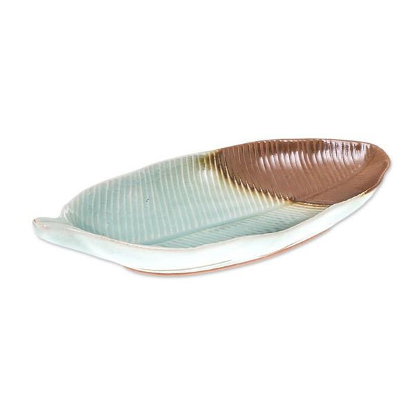 Alternate image for Leaf-Shaped Celadon Ceramic Platter from Thailand Nature Present