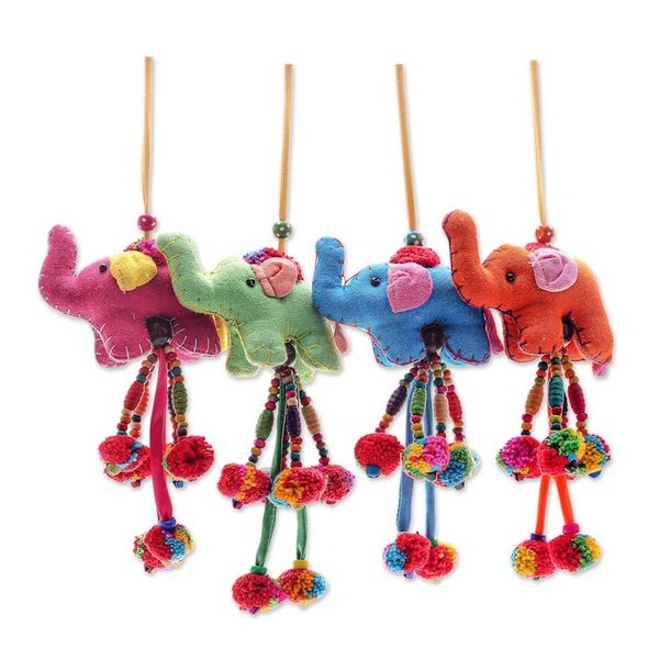 Alternate image for Handcrafted Cotton Blend Elephant Ornaments Set of 4 Colorful Parade