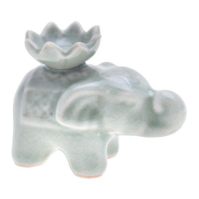 Alternate image for Elephant and Lotus Ceramic Incense Holder Single Lotus Elephant