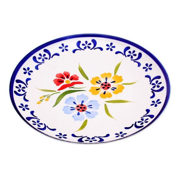 Alternate image for Artisan Crafted Floral Ceramic Plate Primrose Path in Blue