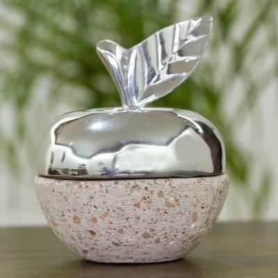 Alternate image for Apple-Shaped Pewter and Reclaimed Stone Jewelry Box Gleaming Apple