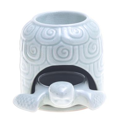 Alternate image for Hand Made Celadon Ceramic Turtle Shell Oil Warmer Turtle Cave