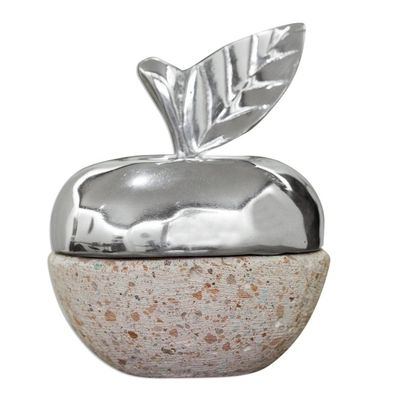 Alternate image for Apple-Shaped Pewter and Reclaimed Stone Jewelry Box Gleaming Apple