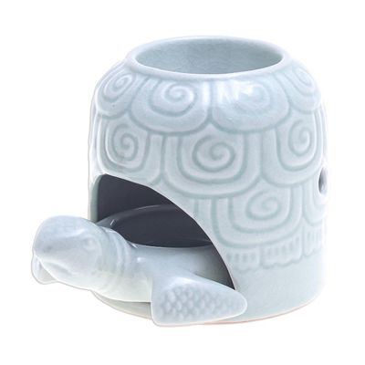 Alternate image for Hand Made Celadon Ceramic Turtle Shell Oil Warmer Turtle Cave