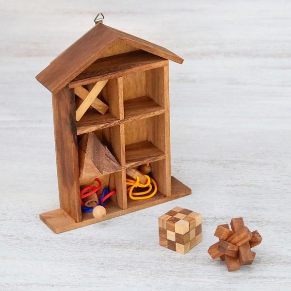 Alternate image for Six Rain Tree Wood Puzzles with Box from Thailand Household Challenge