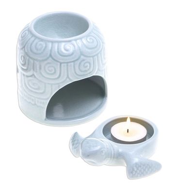 Alternate image for Hand Made Celadon Ceramic Turtle Shell Oil Warmer Turtle Cave