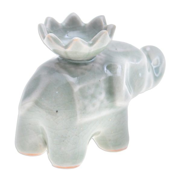 Alternate image for Elephant and Lotus Ceramic Incense Holder Single Lotus Elephant