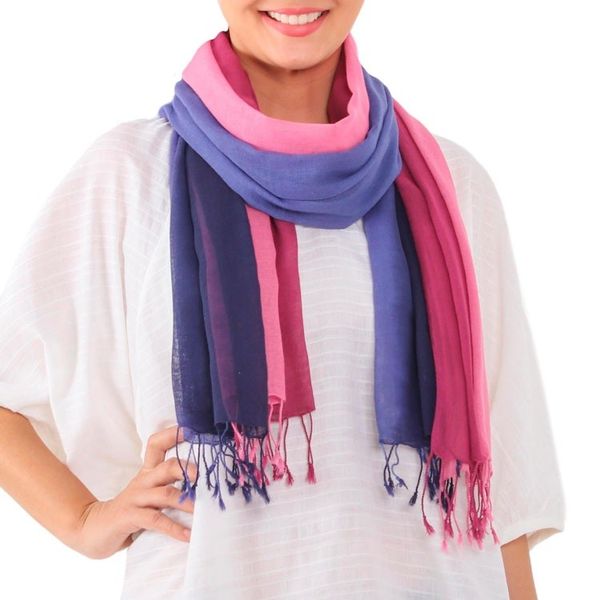 Alternate image for Two Handwoven Cotton Wrap Scarves from Thailand Colors of Experience