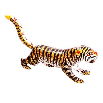 Alternate image for Small Cedar Wood Tiger Alebrije Sculpture Brilliant Tiger