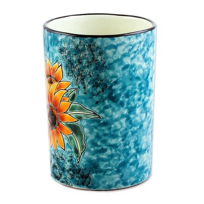 Alternate image for Sunflower Motif Ceramic Vase from Mexico Brilliant Sunflower