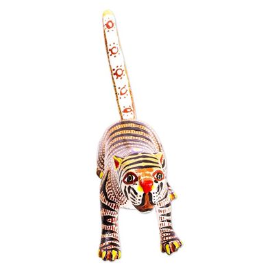 Alternate image for Small Cedar Wood Tiger Alebrije Sculpture Brilliant Tiger