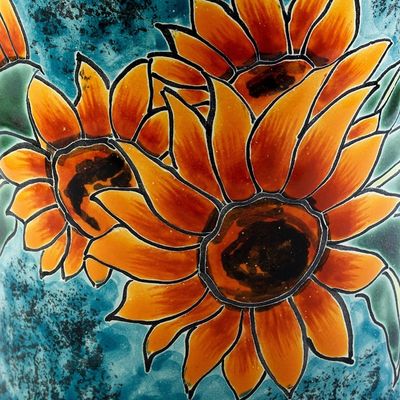 Alternate image for Sunflower Motif Ceramic Vase from Mexico Brilliant Sunflower