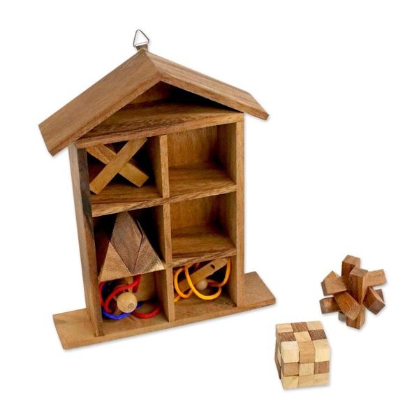 Alternate image for Six Rain Tree Wood Puzzles with Box from Thailand Household Challenge