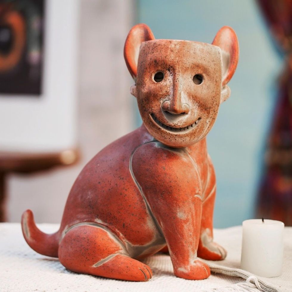 Handmade Rustic Ceramic Dog Sculpture from Mexico 'Masked Dog'