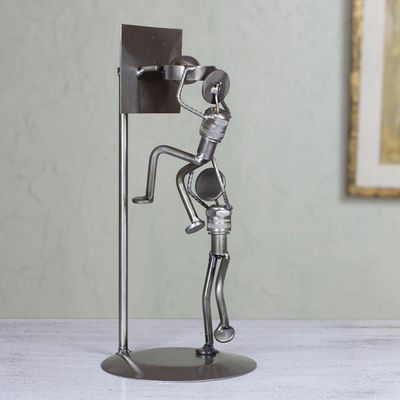 Alternate image for Artisan Crafted Hand Made Recycled Metal Eco Sculpture Rustic Basketball Final