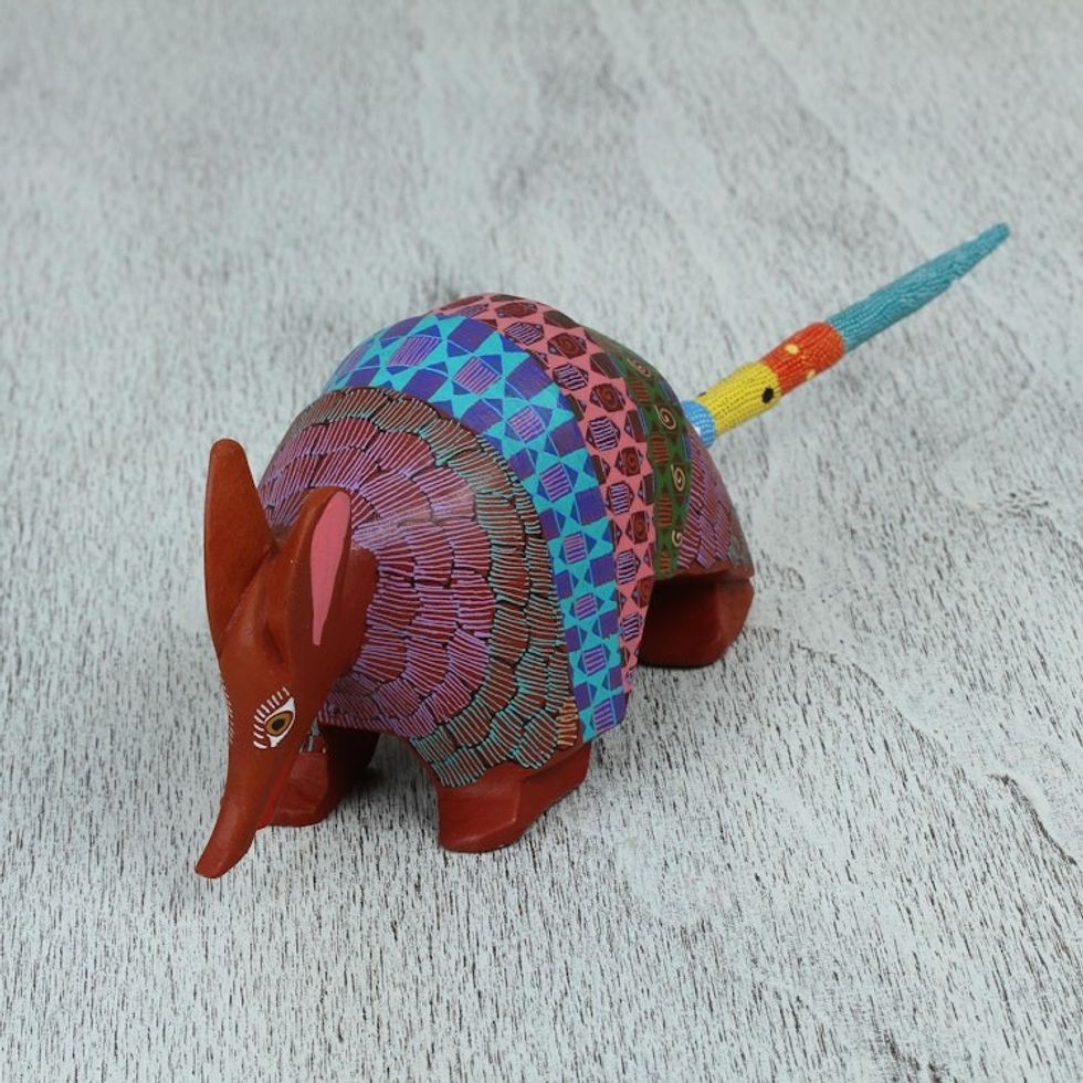 Handcrafted Copal Wood Alebrije Armadillo Figurine 'Delightful Armadillo'