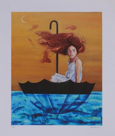 Alternate image for Signed Giclee Print of a Girl in an Umbrella from Mexico Navigators