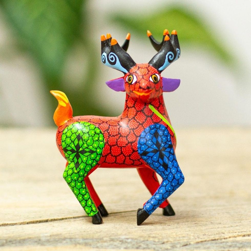 Hand Painted Deer Alebrije Sculpture 'Bold Deer'