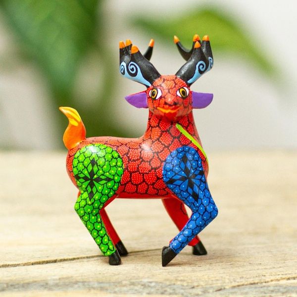Alternate image for Hand Painted Deer Alebrije Sculpture Bold Deer