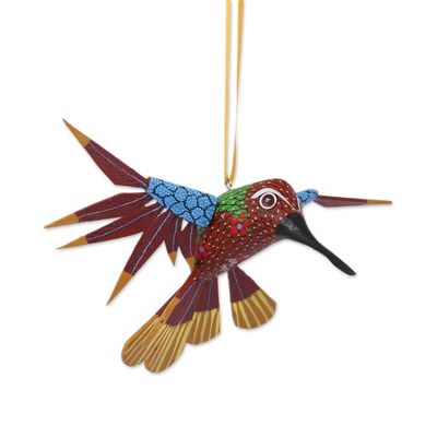 Alternate image for Copal Wood Red Multicolor Alebrije Hummingbird Ornament Fanciful Flutter in Red