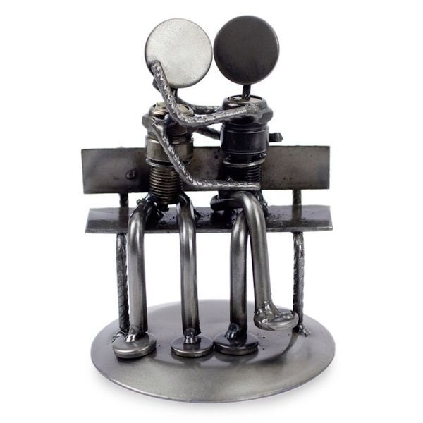 Alternate image for Romantic Recycled Metal Sculpture from Mexico Park Bench Sweethearts