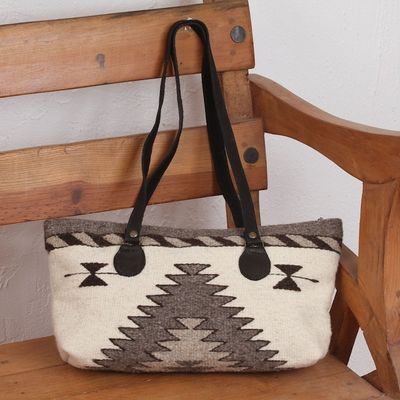 Alternate image for Hand Made Wool Tote Handbag in Antique White from Mexico Natural Gems in Antique White