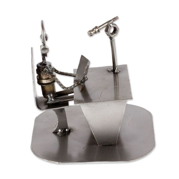 Alternate image for Recycled Metal Auto Part Sculpture of Seated Broadcaster Broadcaster