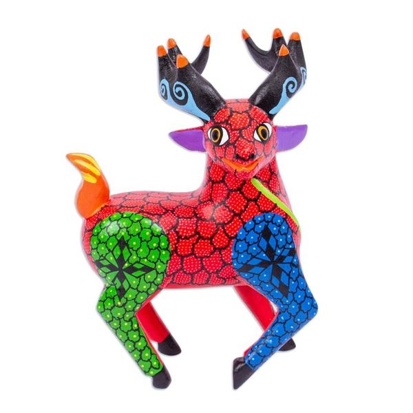 Alternate image for Hand Painted Deer Alebrije Sculpture Bold Deer