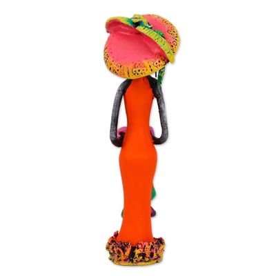 Alternate image for Day of the Dead Catrina Ceramic Figurine in Orange Dress Garden Catrina in Tangerine