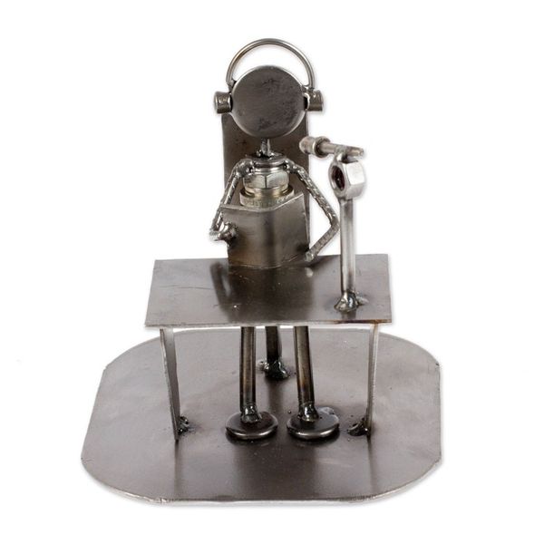 Alternate image for Recycled Metal Auto Part Sculpture of Seated Broadcaster Broadcaster