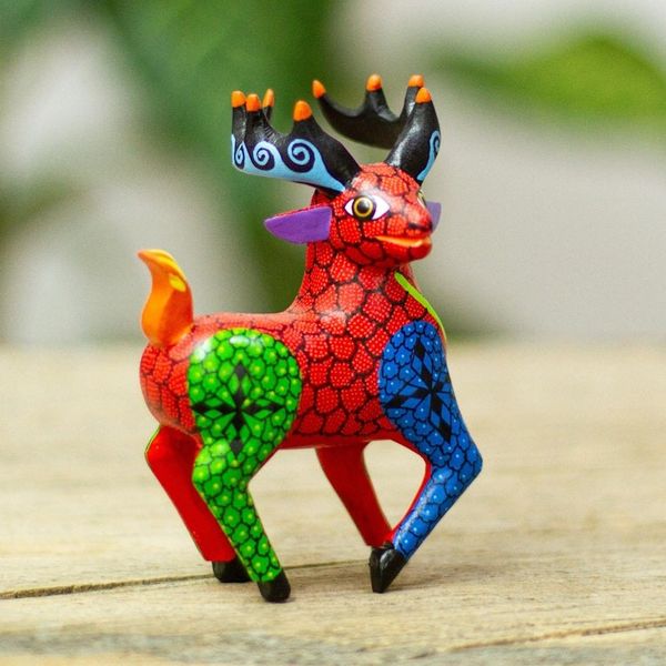 Alternate image for Hand Painted Deer Alebrije Sculpture Bold Deer