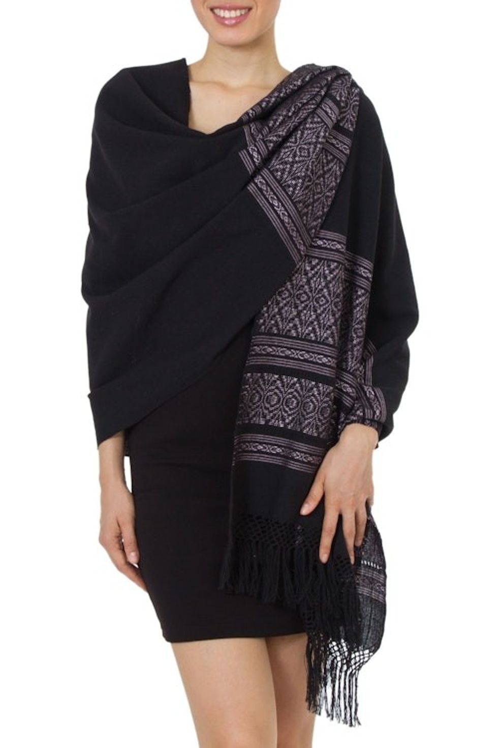 Geometric Cotton Patterned Shawl 'Black Zapotec Treasures'