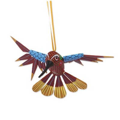 Alternate image for Copal Wood Red Multicolor Alebrije Hummingbird Ornament Fanciful Flutter in Red