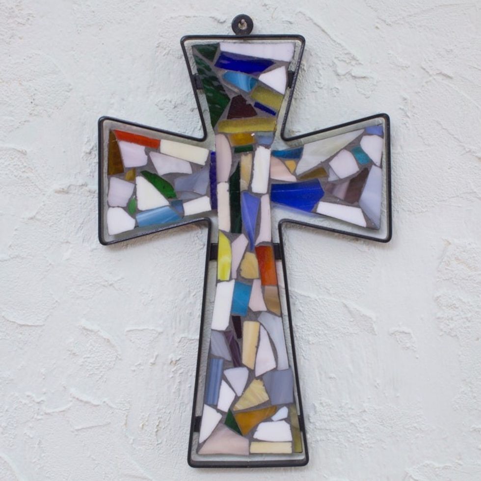 Stained glass cross 'Reflections of Color'