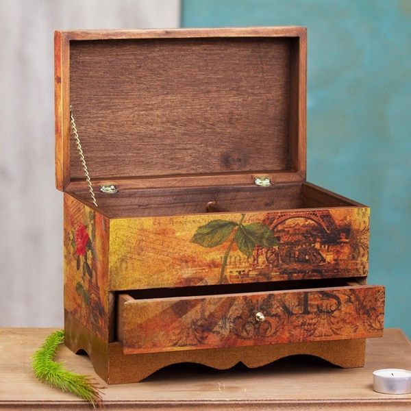 Alternate image for Handcrafted Paris Theme Decoupage Jewelry Box with Drawer Thoughts of Paris