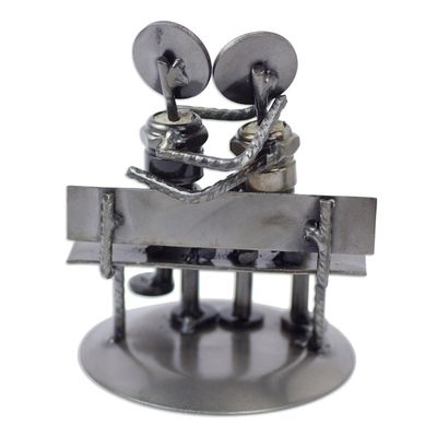 Alternate image for Romantic Recycled Metal Sculpture from Mexico Park Bench Sweethearts